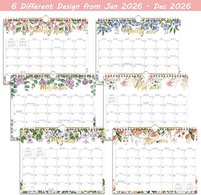 2026 Wall Calendar - Jan 2026 - Dec 2026, 2026 Calendar, 12 Month Hanging Wall Calendar 2026, 11" x 8.5", Sturdy Spiral Binding, Julian Dates, Large Block, Thick Paper, Perfect for Organizing