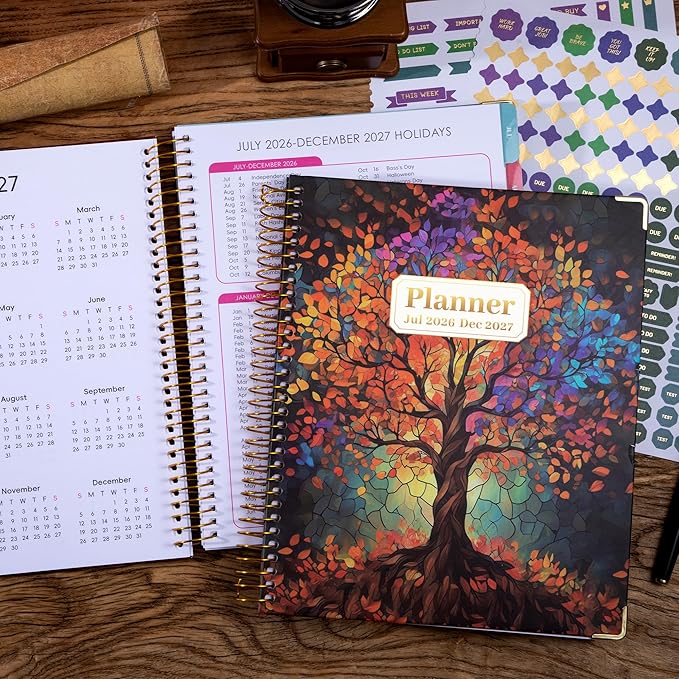 Yoment Planner 2026-2027 Weekly and Monthly 8.5"x11" Large Hardcover Planner from Jul 2026 - Dec 2027 18 Months Calendar Planners for Women Men Yearly Agenda Daily Weekly Planning with Tabs, Tree