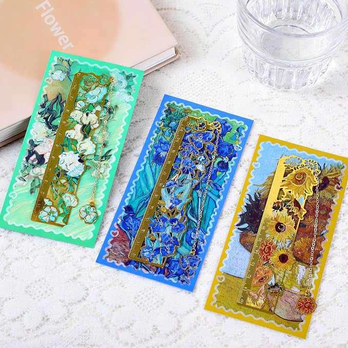 3 piece Metal Bookmarks, Art Series Floral-Themed Bookmarks, Metal Hollow Ruler Bookmarks for Book Lovers, Children, Teenagers, Women