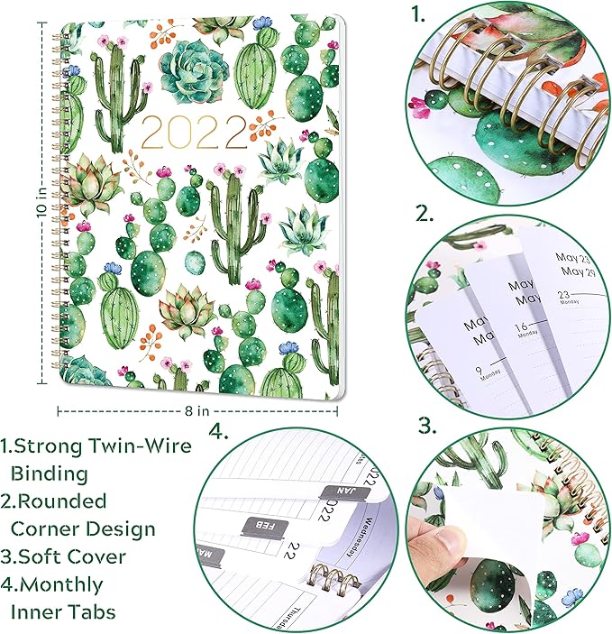 2022 Planner - Jan 2022 - Dec 2022, Weekly & Monthly Planner with Flexible Cover, 6.25" x 8.3", Strong Twin - Wire Binding, Round Corner, Improving Your Time Management Skill