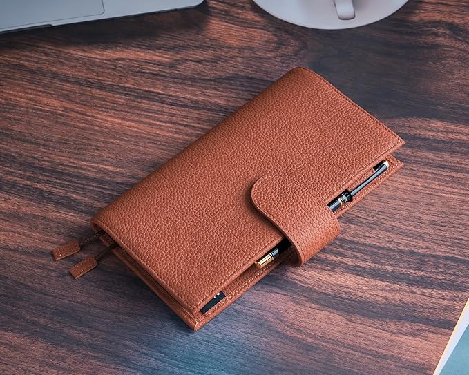 Genuine Leather Cover for Hobonichi Weeks/Weeks Mega with Pen Loop, Card Slots, Back Pocket, and Bookmarks (Brown)