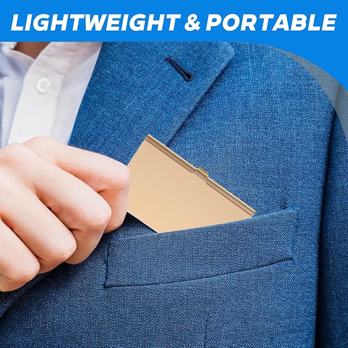 Gold Slim Business Card Case, 4 Pack Gold Metal Business Card Holder Professional Holder Case Pocket Metal Cases Purse Name Cards Holders Credit Cards with Buckle Style Shut for Men Women