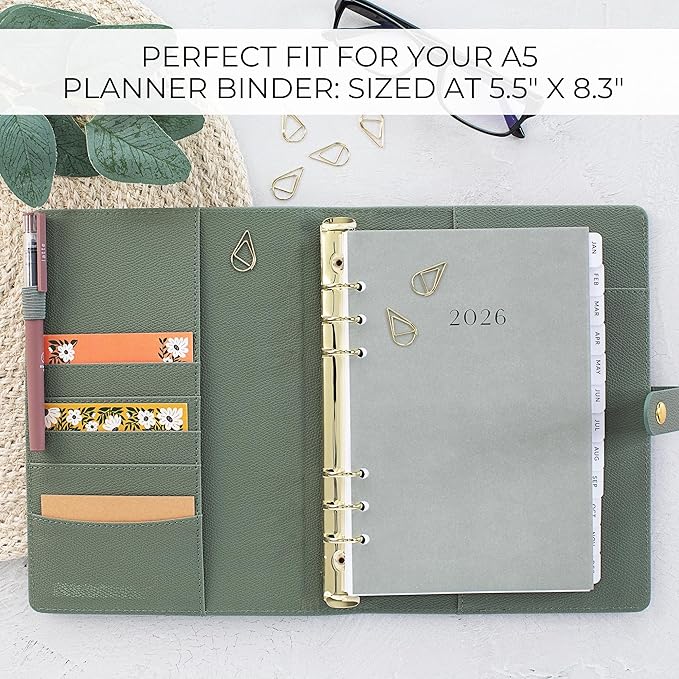 Beautiful 2026 Daily Planner Inserts for 6 Ring Binders – Durable A5 Paper Refill Set 5.5" x 8.3" - Refills Incl. Tabs & Monthly Calendar Spreads - From January 2026 - December 2026