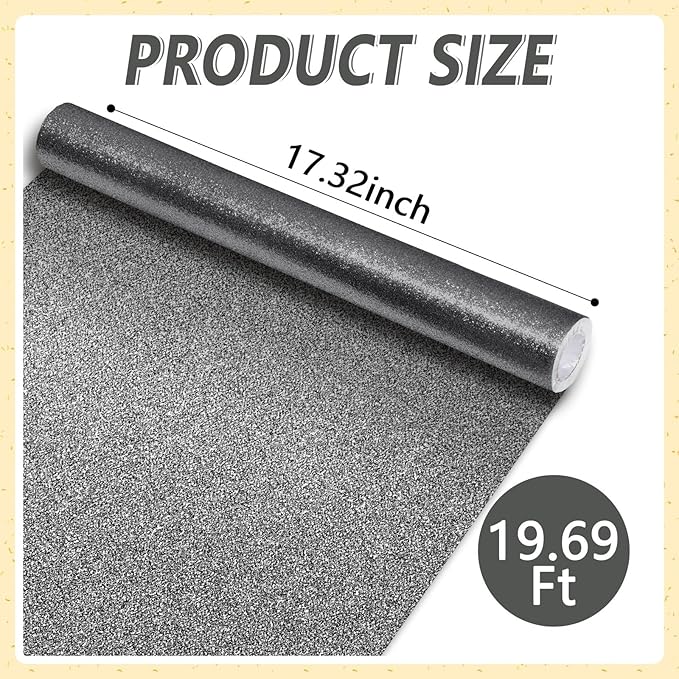 Glitter Bulletin Board Paper Roll Sparkle Wrapping Paper Bulletin Board Decor Glitter Poster Gift Wrapping DIY Art Crafts Wallpaper Background for Home Office Classroom Decoration 17" x 20ft, Gray