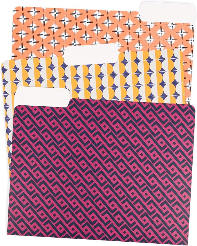 U Brands 3 Tab File Folders, Vintage Geo, 24 Count