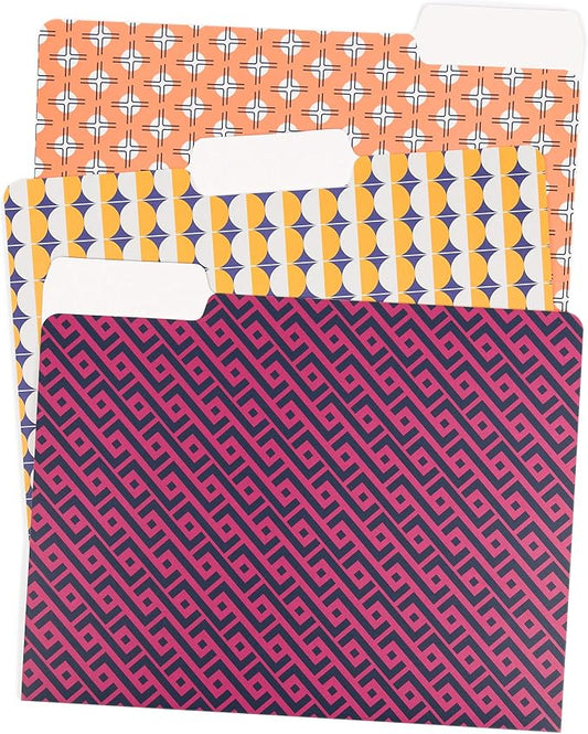 U Brands 3 Tab File Folders, Vintage Geo, 24 Count