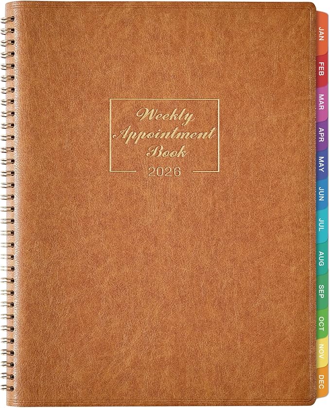 2026 Weekly Appointment Book - JAN. 2026 - Dec. 2026, Daily Hourly Planner 2025, 8.5" x 11", 15-Minute Interval, 12 Monthly Tabs, Flexible Soft Cover