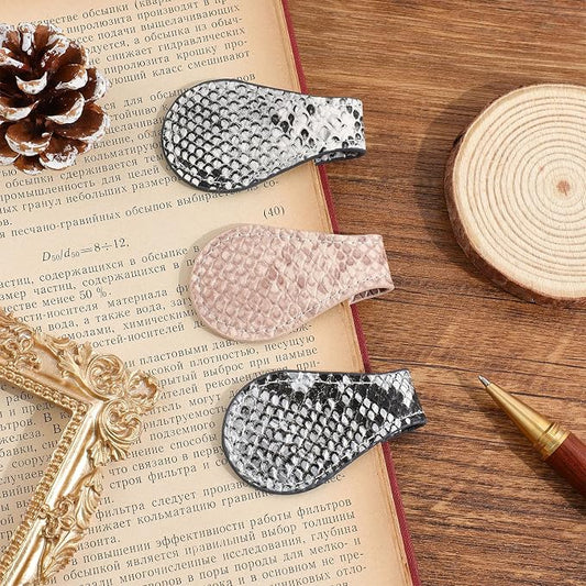 3PCS Vintage Magnetic Leather Bookmark, Leather Magnetic Bookmarks for Women, Magnetic PU Bookmarks Clip Book Accessories, Snake Skin Pattern