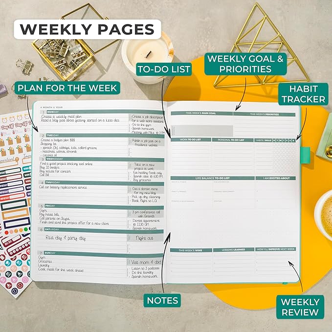Clever Fox Planner PRO 2nd Edition – Undated Weekly Agenda Planner for Setting Goals, Tasks & Time Management – Life Organizer with To-do Lists & Habit Trackers – Large Format, 8.5x11″ (Turquoise)