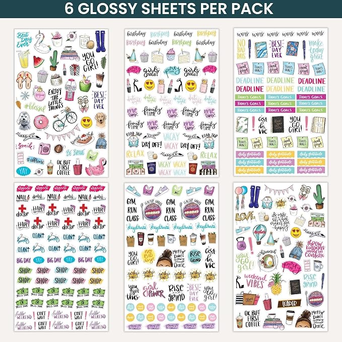 bloom daily planners Vintage Classic Planner Stickers - Hand-Drawn Essential Variety Pack for Everyday Planning & Decorating - 6 Sheets / 360 Stickers