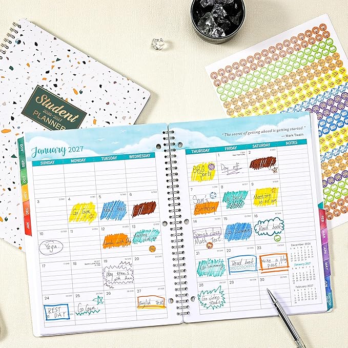 Student Planner 2026-2027 - Weekly and Monthly Planner 2026-2027 with Colorful Tabs & Stickers, Aug. 2026 - June 2027, 9" x 11", School Planner for Middle or High School