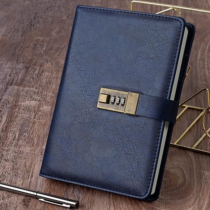WEMATE Diary with Lock, A5 PU Leather Journal with Lock 240 Pages, Vintage Lock Journal Password Protected Notebook with Pen & Gift Box, Lock Diary Planner Organizer for Men and Women, 8.6x5.8in
