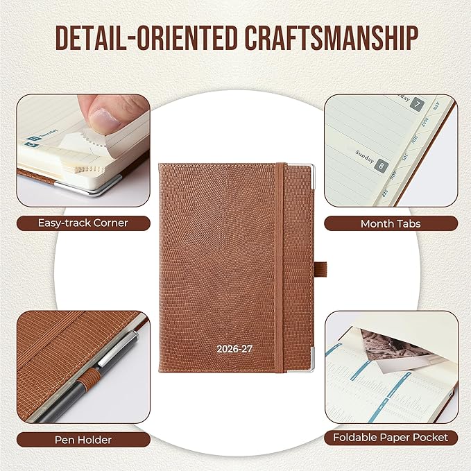 Planner 2026-2027 Weekly & Monthly Planner, 18 Month Academic Calendar July 2026 – Dec 2027, Horizontal Layout with Monthly Tabs, Hardcover Business Agenda Organizer, Brown