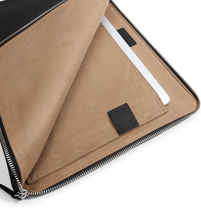 Leatherology Black Onyx Gusseted Document and Laptop Holder – Full Grain Leather Case for 13" & 15" Laptops with Expanding Pocket, Pen Slot & Microsuede Lining
