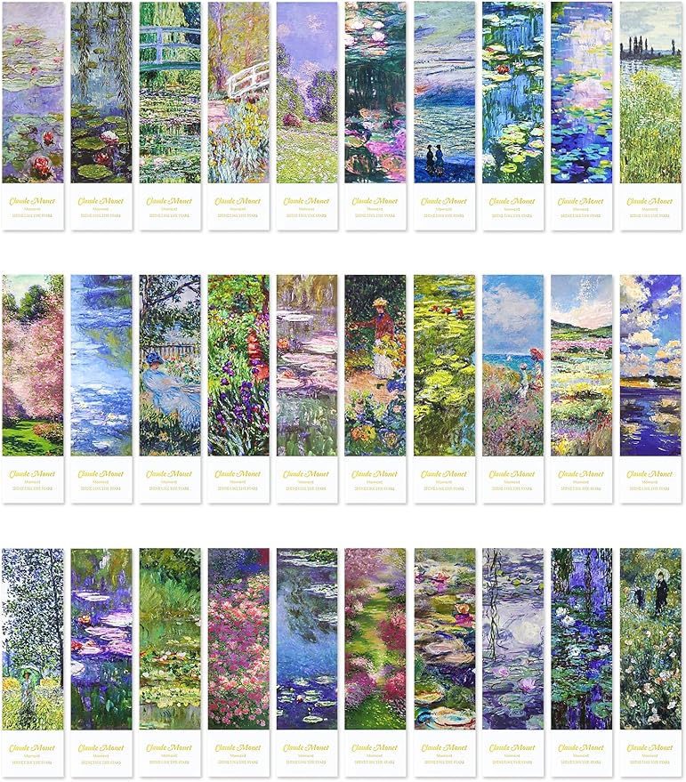 30 Pcs Paper Bookmarks, Oil Painting Bookmark Bulk for Book Lovers, Aesthetic Bookmarks Set for Women Men (Monet)