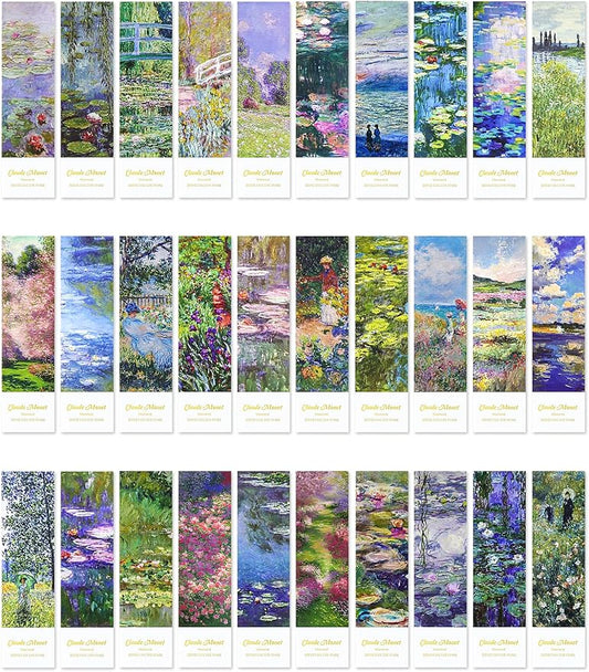 30 Pcs Paper Bookmarks, Oil Painting Bookmark Bulk for Book Lovers, Aesthetic Bookmarks Set for Women Men (Monet)