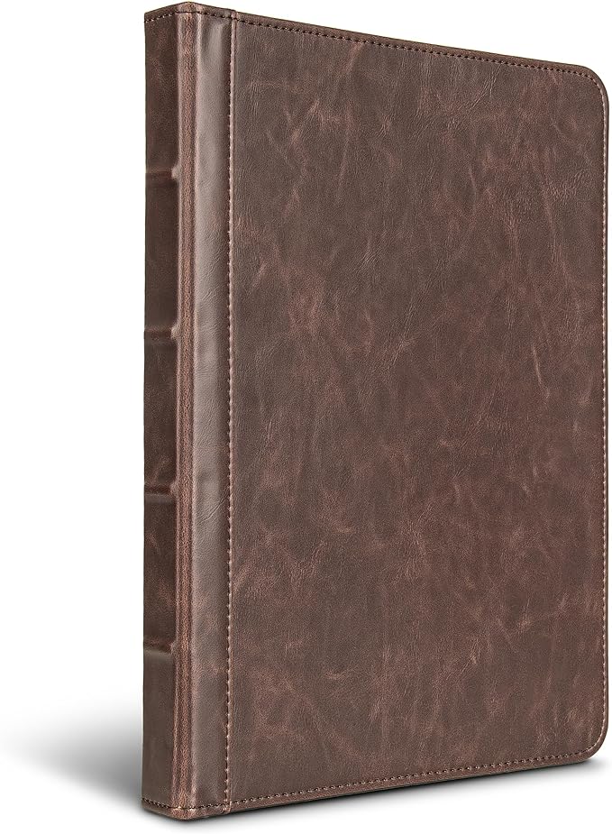 Samsill Vintage Portfolio/Zipper Faux Leather Portfolio, Book Style Hardback Design, Business & Interview Padfolio Organizer, 8.5 x 11 Writing Pad, Dark Brown