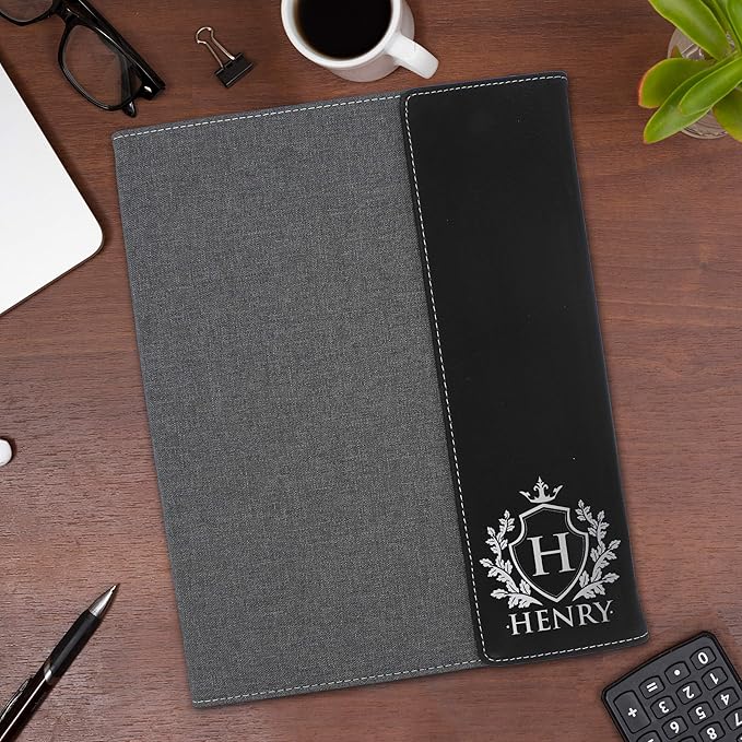 My Personal Memories Customized Portfolio with Custom Monogrammed Flap - Engraved Teacher, Student, Business, Man, Woman, Gift (Black Flap)