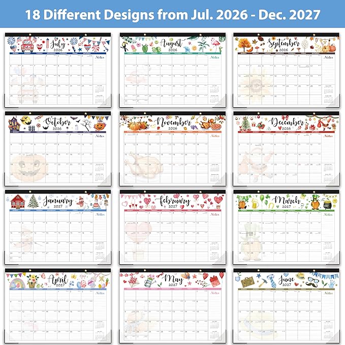 Desk Calendar 2026-2027, 18 Months Desk/Wall Calendar 2026-2027, July 2026 - December 2027, 17" x 12", with Large Ruled Blocks for Planning