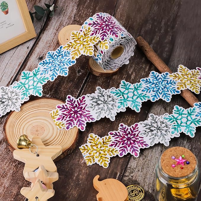 66 Ft Snowflake Bulletin Board Border 5 Colors Winter Bulletin Board Decorations Snowflake Shape die-Cut Border Trim Paper Cutouts roll for Christmas Party Decor School Chalkboard Decor