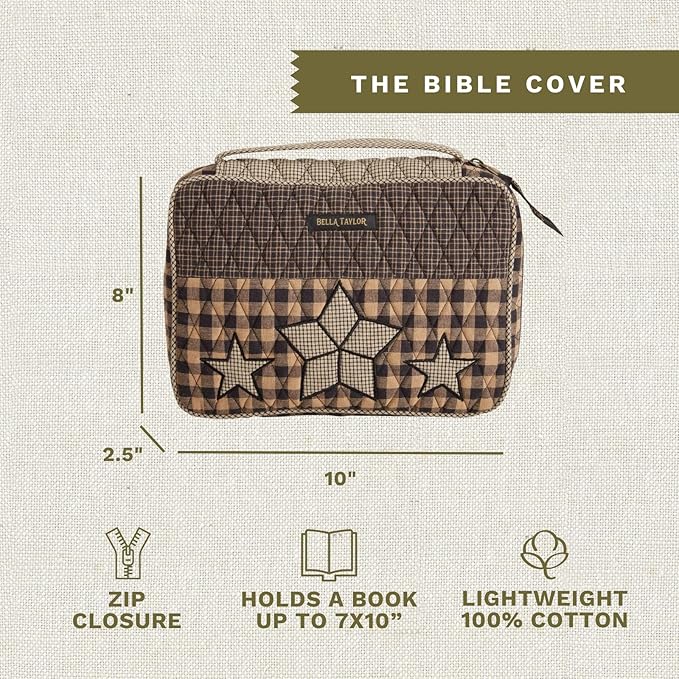 Bella Taylor Quilted Bible Cover for Women - Large Study Bible Case - Farmhouse Star