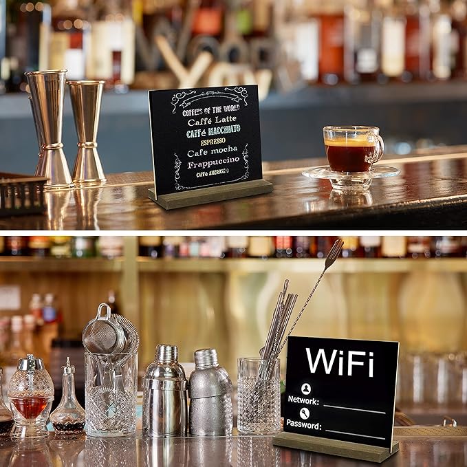 12 Pack Mini Tabletop Chalkboard Sign with Base Stand, 5 X 6 Inch Vintage Wooden, Ideal for Table Numbers, Food Signs, Message Boards, Party Decorations, Event Supplies