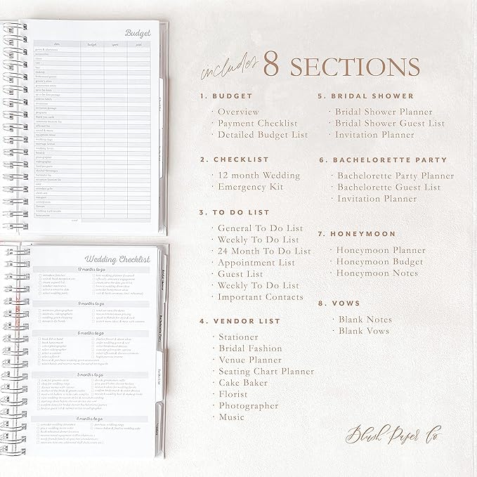 Wedding Planner & Organizer - Real Gold Foil- Diary Engagement Gift Book & Calendar, Bride Journal