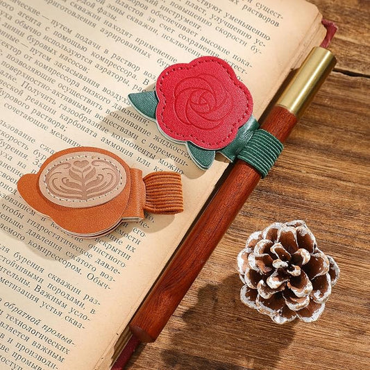 2PCS Magnetic Bookmarks with Pen Clip, Leather Bookmarks for Women, Magnetic Pen Holder Book Accessories