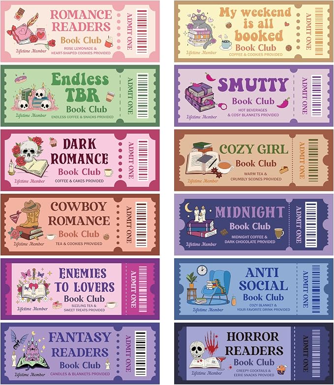 Laffact 120Pcs Funny Book Club Ticket Bookmark, Cowboy Romance Reading Tracker, Dark Romance Horror Anti Social Fantasy Readers Accessories Supplies Bookish Gifts Page Clip for Women Men Book Lover