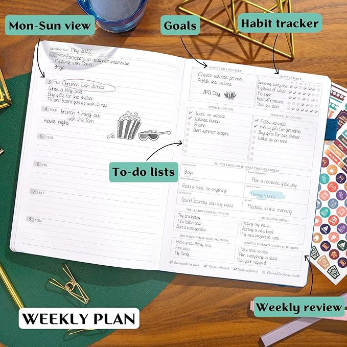 Legend Planner PRO – Deluxe Weekly & Monthly Life Planner to Increase Productivity and Hit Your Goals. Time Management Organizer Notebook – Undated – 7 x 10" Hardcover + Stickers – Mystic Blue