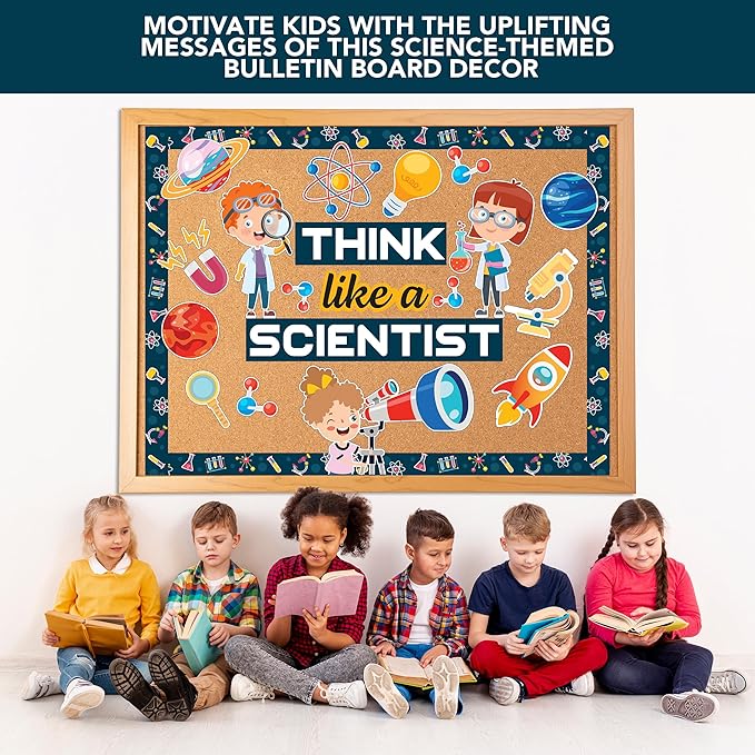 Decorably 48 Pcs Cutouts Science Bulletin Board Decorations Set with Borders - Education Learning Decor for Classroom Walls, Hallways, School, Homeschool