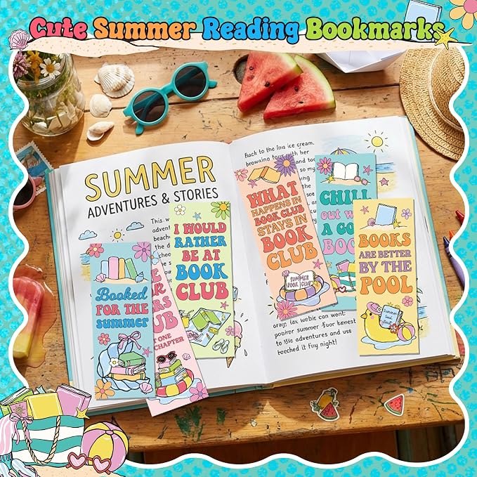 Laffact Summer Reading Bookmarks - 120Pcs Colorful Vacation Bookmarks Reading Tracker, Summer Breeze Style Page Marker, Readers Accessories Book Club Gifts for Book Lover Bookish Birthday Party Favors