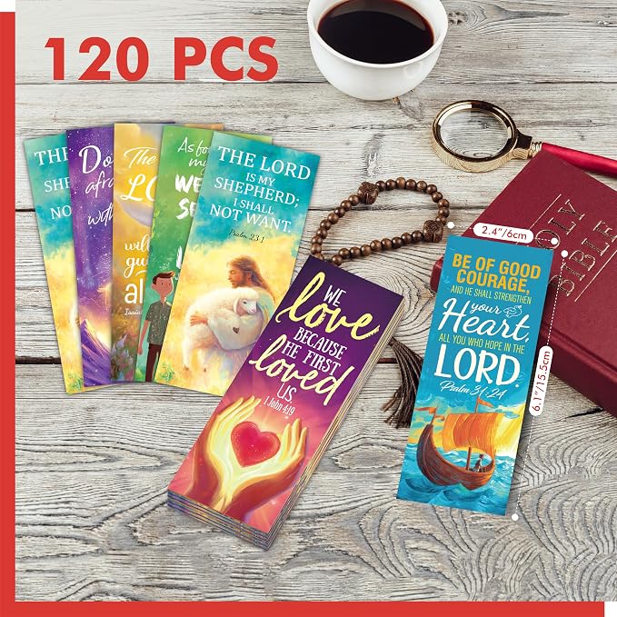 120 PCS Bible Verse Bookmarks, 30 Delicate Designs Mini Prayer Cards Cartoon Style Motivational Inspirational Quote Page Marks for Bible Study, Religious, Christian, Book Lovers