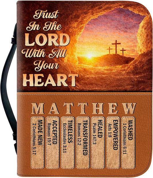 Personalized Man of God Bible Cover, God Says I Am Bible Case PU Leather, Bible Holder Handle Zipper, Faith Scripture with Name Case Bag, Religious Gifts for Church Christians Women Men (04)