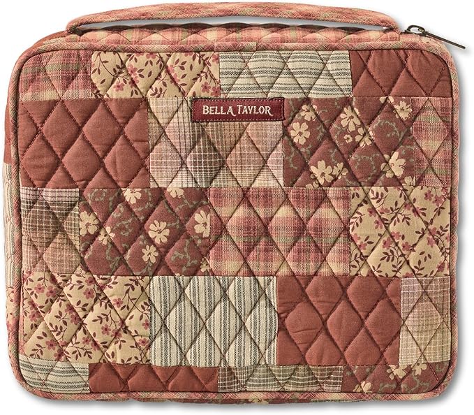Bella Taylor Quilted Bible Cover for Women - Large Study Bible Case - Burgundy Patch