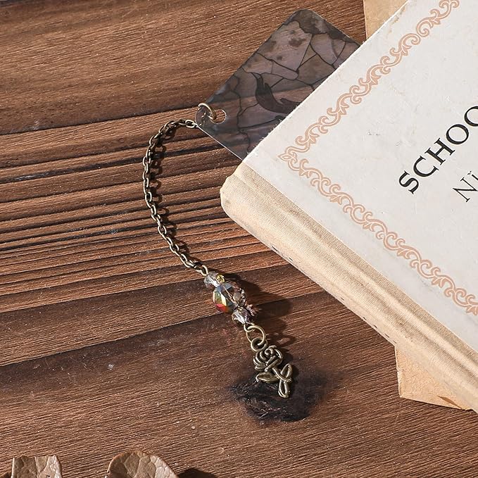Dark Romance Bookmark Gifts - 4 Pcs Gothic Stained Glass Bookmarks for Women Book Lovers Rose Tassels Beaded Page Marks Reading Accessories Bookish Gift for Birthday Back to School Halloween