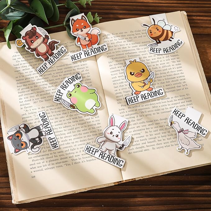 Funny Magnetic Bookmarks Gifts - 8 Pcs Cute Animal Magnets Book Marks for Reading Kids Fun Unique Page Marker Clip for Women Book Lovers Students Teachers School Teacher Office Supplies