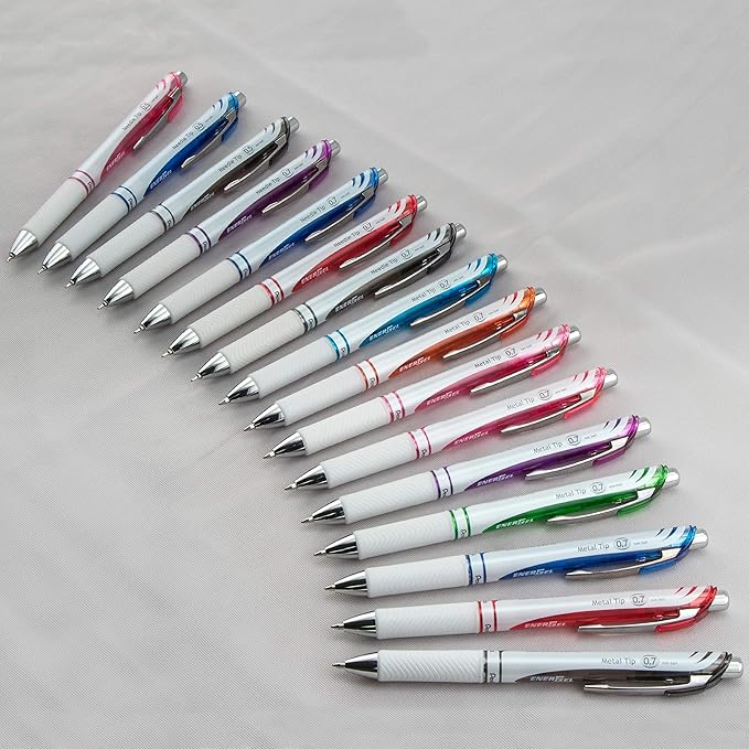 Pentel EnerGel Pearl Retractable Liquid Gel Pen, 0.7mm Black/Blue/Violet Ink, 12 Pack (BL77W12C)