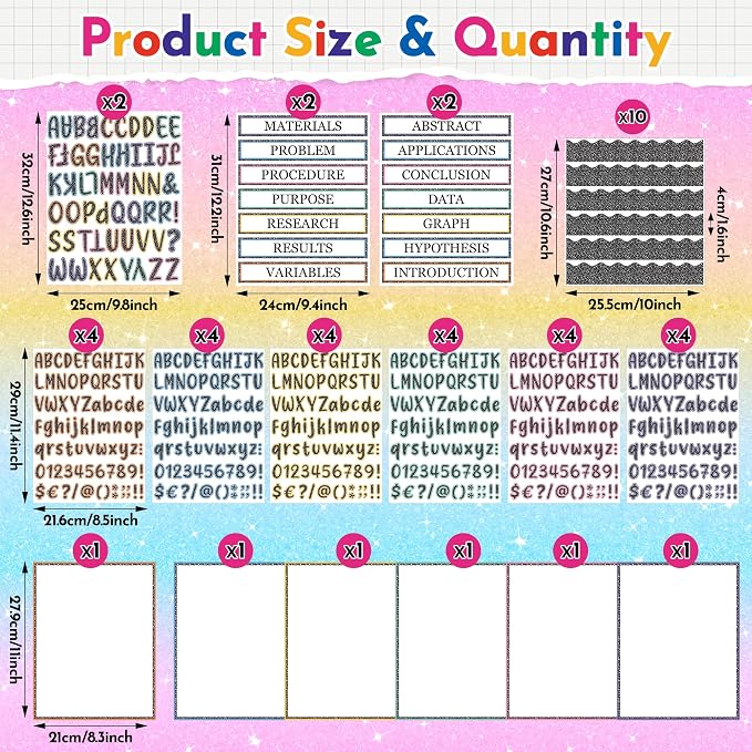 WATINC Composition Science Fair Board Supplies - 96Pcs Self Adhesive Science Fair Project Set with 8 Letter Sticker 10 Presentation Subtitles, Bulletin Border Poster Decor for School Classroom (Grey)