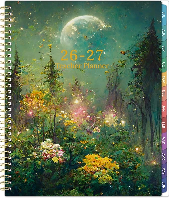 Teacher Planner 2026-2027 - Teacher Lesson Planner 2026-2027, Jul.2026 - Jun.2027, 9" x 11", Academic Planners Weekly and Monthly, Lesson Plan Book for Teachers with pocket, Tabs - Dreaming Moon