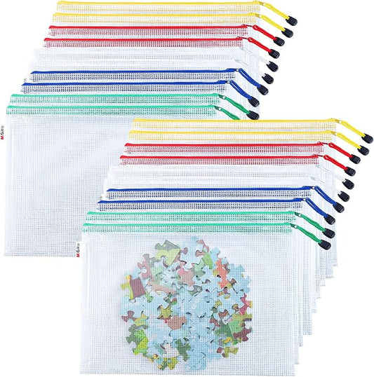 M&G 20 Pack Mesh Zipper Pouch Bags for Organizing Storage, A4 Letter Size, Waterproof Portable Document Zipper Pouches, Board Game Storage Bags for Office School Supplies