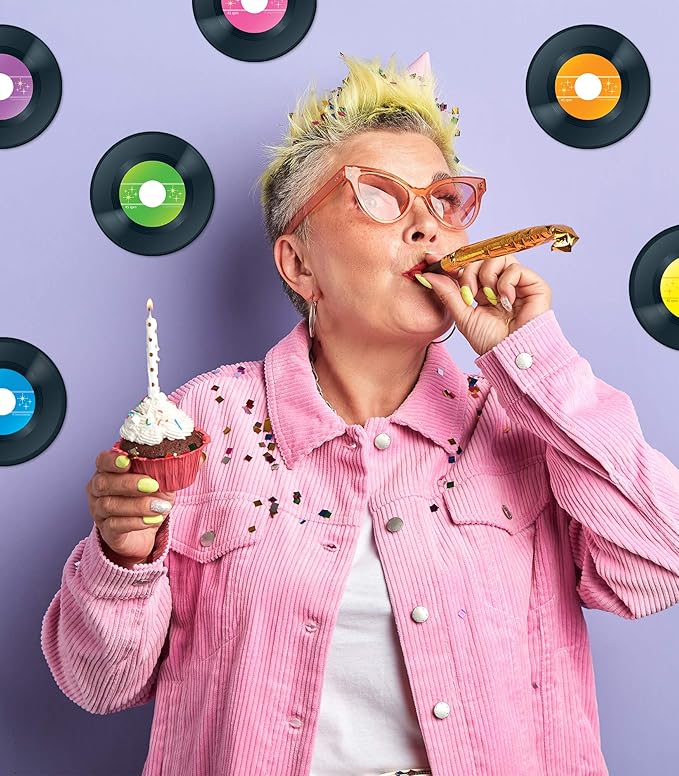 Carson Dellosa 45-Piece Records Paper Cutouts, Colorful Cardstock Disco Groovy Party Decorations, Retro Cut-Outs for Bulletin Board, Birthday, 70's & 80's, and Classroom Decor