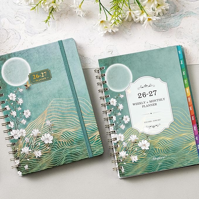 Planner 2026-2027 - JUL. 2026 - JUN. 2027, 2026-2027 Planner Weekly and Monthly, 26-27 Academic Planner, Weekly and Monthly Planner with Colorful Tabs, Premium Paper, Twin-wire Binding - Hardcover (6.4" x 8.5", Green, Back Pocket)