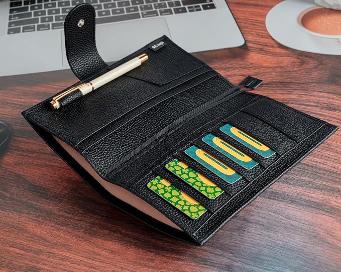 Genuine Leather Cover for Hobonichi Weeks/Weeks Mega with Pen Loop, Card Slots, Back Pocket, and Bookmarks (Black)