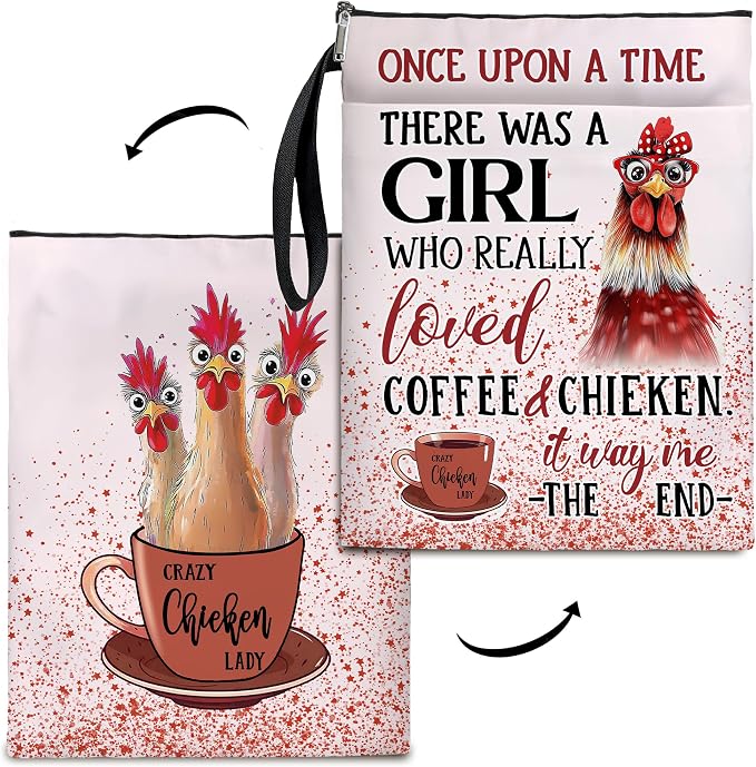 Crazy Chicken Lady Book Cover, Waterproof Book Sleeve with Zippered Front Pocket Retro Flowers Book Pouch for Book Lovers, Christmas, Birthday, Graduation Gifts (Chicken, Large)