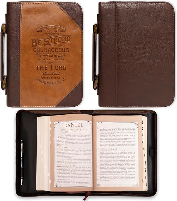 Christian Art Gifts Classic Bible Cover Do Not Be Afraid Joshua 1:9 Faux Leather, Toffee/Brown, XL