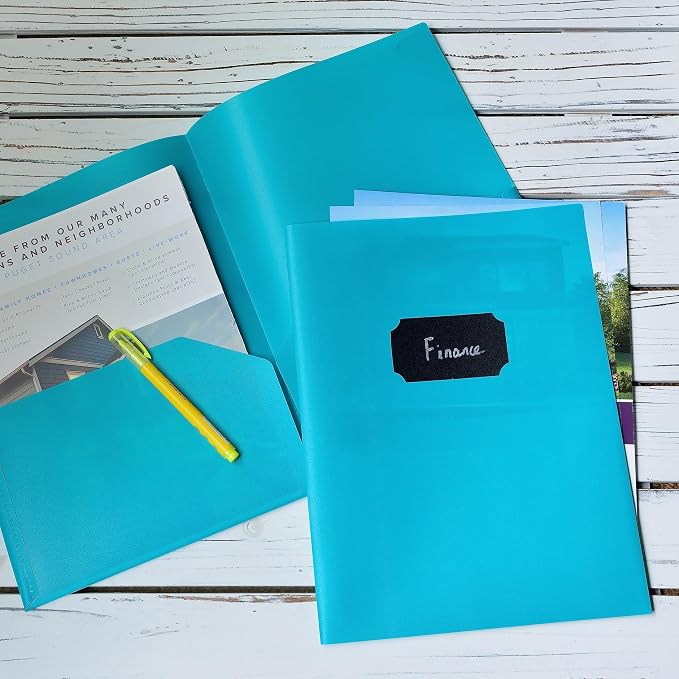 Youngever 6 Pack Heavy Duty Plastic Two Pocket Folders, Heavy Duty Plastic 2 Pocket Folder (Teal)