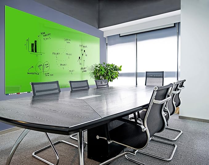 Aria 2'H x 3'W Low Profile 1/4" Glass Whiteboard - Horizontal Green - 4 Markers and Eraser