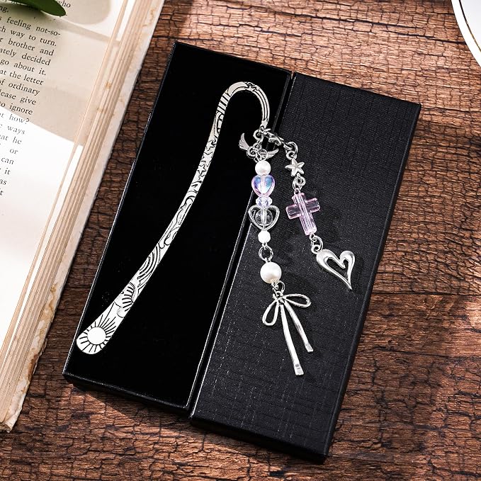 Unique Bow Bookmark Gifts - Charm Pink Aesthetic Book Mark Cute Silver Chain Tassel Metal Page Marker for Reading Women Girls Readers Students Teachers School Supplies Birthday Valentines