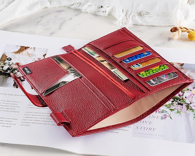 Genuine Leather Cover for Hobonichi Weeks/Weeks Mega with Pen Loop, Card Slots, Back Pocket, and Bookmarks (Red)